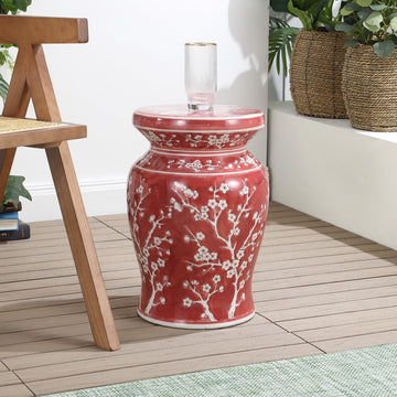 Cherry Blossom 17.75" Ceramic Garden Stool - JONATHAN Y